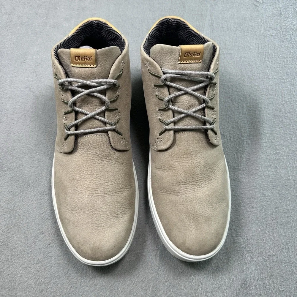 OluKai Nana Hele Chukka Boots Mens 12 Taupe Leather Shearling Lined Casual